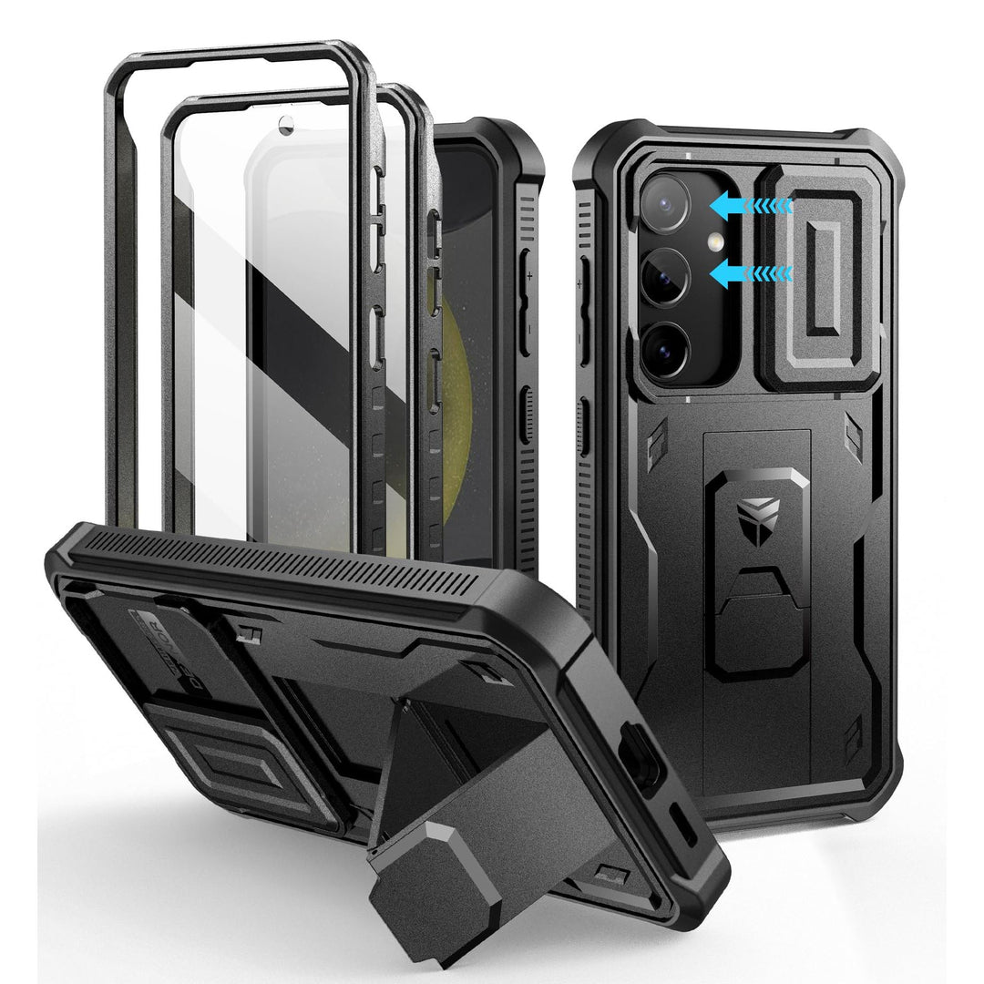 Dexnor for Samsung Galaxy S24 Case with Built-in Slide Camera Cover & Screen Protector & Kickstand, Heavy-Duty Shockproof Rugged Case Full-Body Bumper Protective Cover for Galaxy S24 (2024),Black - DOKUTRONIX
