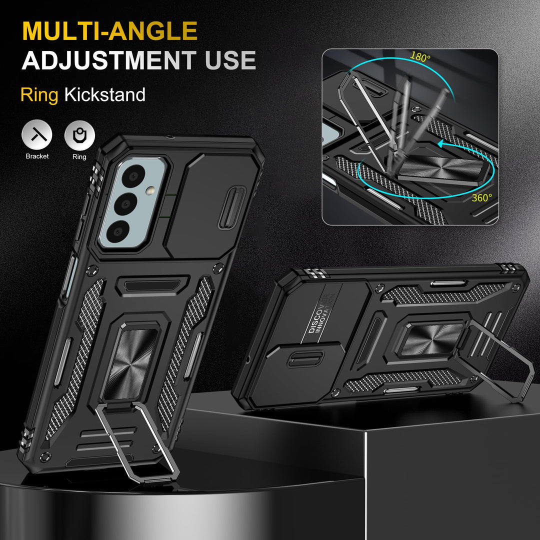 SunStory Phone Case for Samsung Galaxy A15 5G Case with HD Screen Protector & Slide Camera Cover & Rotated Ring Kickstand, [Military-Grade] Phone Case for Galaxy A15 5G (Red) - DOKUTRONIX