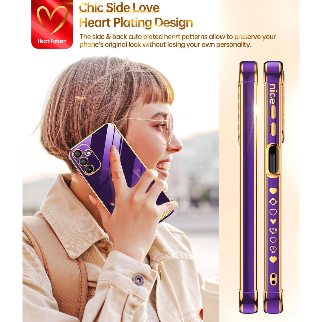 LeYi for Samsung Galaxy A15 5G Case: with Tempered Glass Screen Protector [2 Pcs]+ Full Camera Lens Protection,Love Heart Plating Girly Cute Luxury Shockproof Case, Cute Present for Mom, Dark Purple - DOKUTRONIX