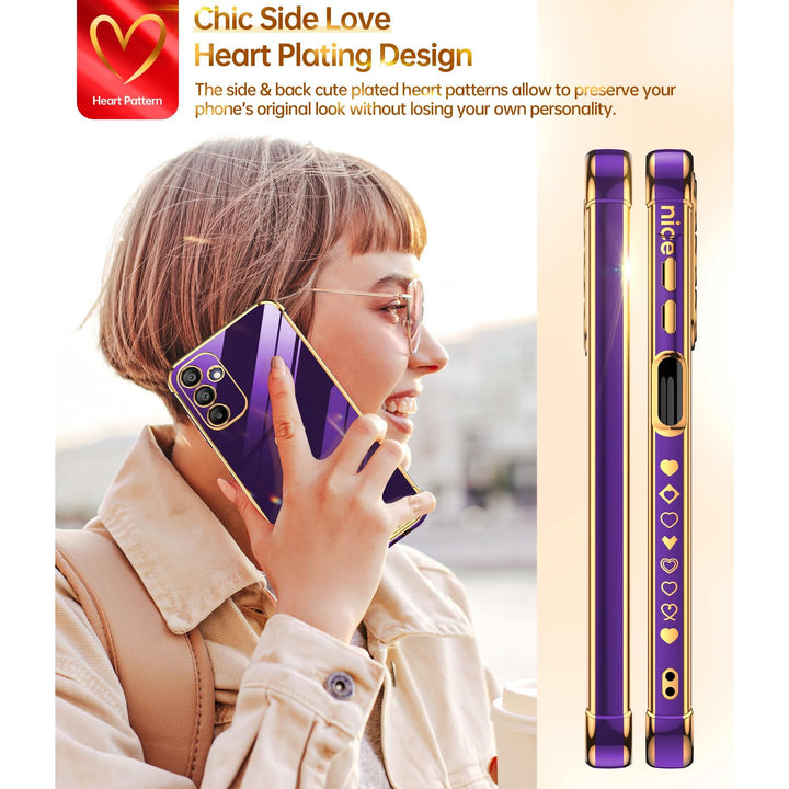 LeYi for Samsung Galaxy A15 5G Case: with Tempered Glass Screen Protector [2 Pcs]+ Full Camera Lens Protection,Love Heart Plating Girly Cute Luxury Shockproof Case, Cute Present for Mom, Dark Purple - DOKUTRONIX