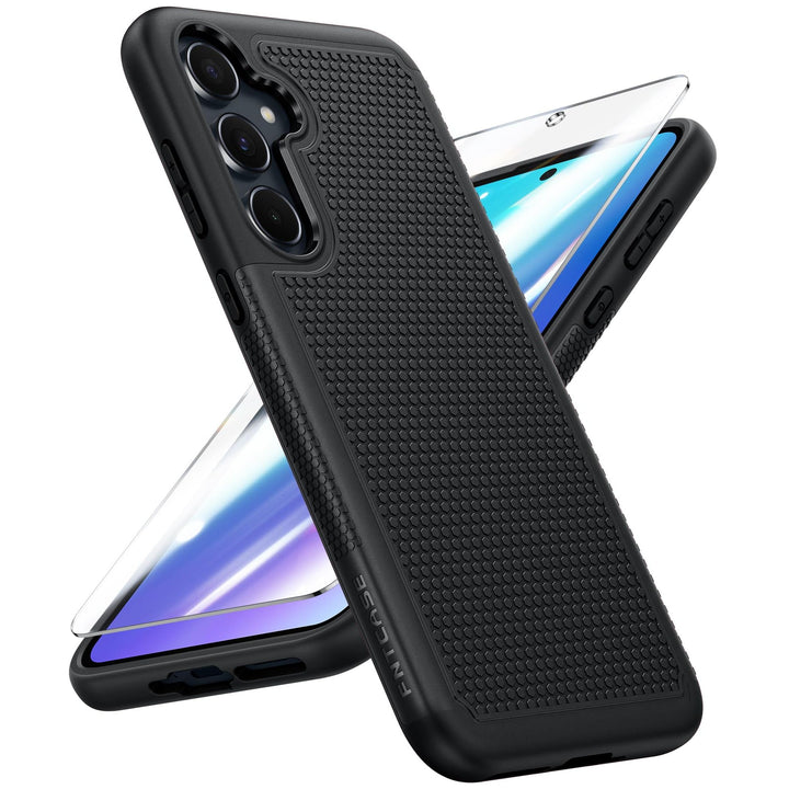 FNTCASE for Samsung Galaxy A14 5G Case: Dual Layer Protective Heavy Duty Cell Phone Cover Shockproof Rugged with Non Slip Textured Back - Military Protection Bumper Tough - 2023, 6.6inch (Matte Black) - DOKUTRONIX