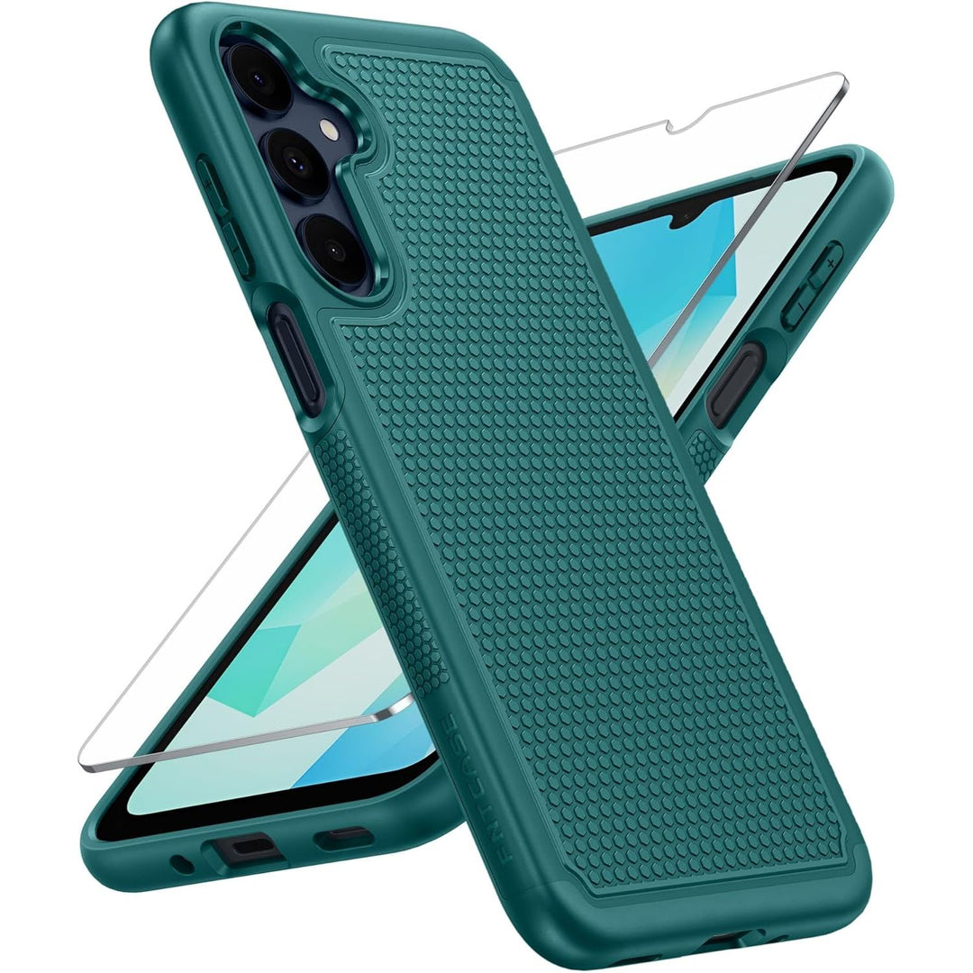FNTCASE for Samsung Galaxy A16-5G Case: Dual Layer Protective Heavy Duty Cell Phone Cover with Non Slip Textured Back - Shockproof Rugged Military Grade Drop Protection Bumper Tough (Green) - DOKUTRONIX
