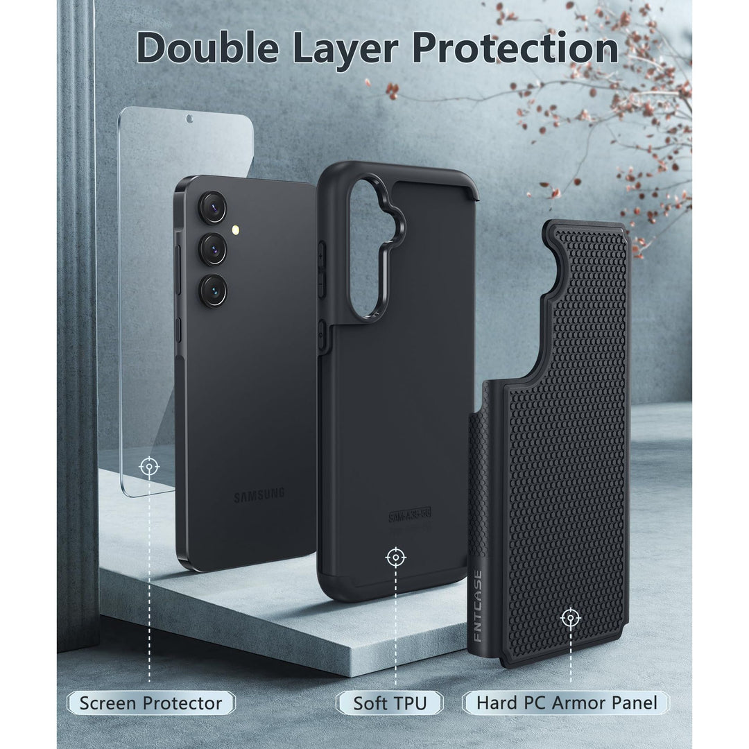 FNTCASE for Samsung Galaxy A14 5G Case: Dual Layer Protective Heavy Duty Cell Phone Cover Shockproof Rugged with Non Slip Textured Back - Military Protection Bumper Tough - 2023, 6.6inch (Matte Black) - DOKUTRONIX