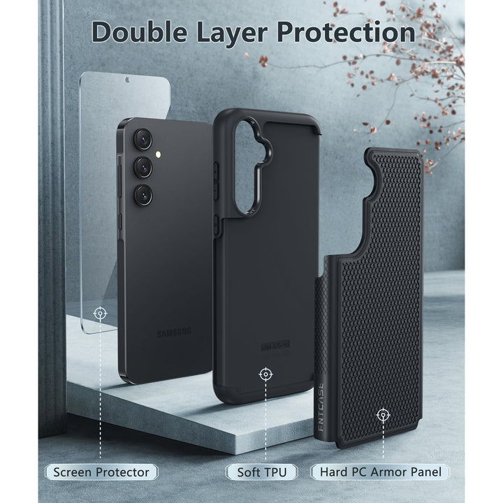FNTCASE for Samsung Galaxy A14 5G Case: Dual Layer Protective Heavy Duty Cell Phone Cover Shockproof Rugged with Non Slip Textured Back - Military Protection Bumper Tough - 2023, 6.6inch (Matte Black) - DOKUTRONIX
