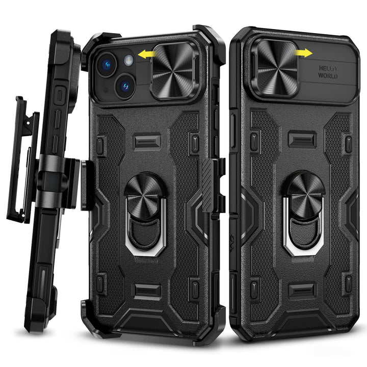 Caka iPhone 14 Plus Case – Belt-Clip Holster, Slide Camera Cover & 360° Stand (Green)