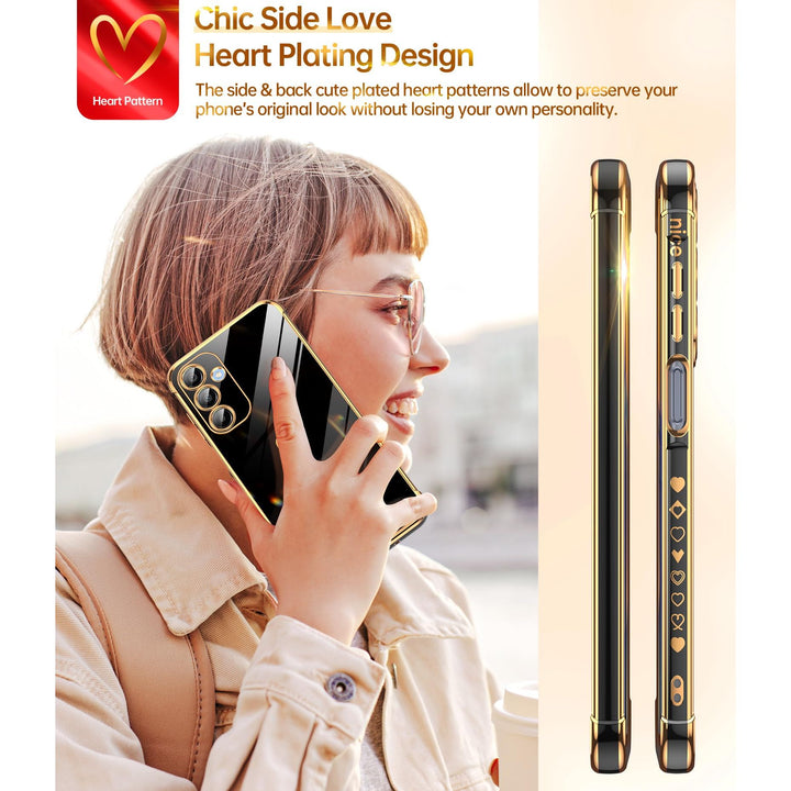 LeYi for Samsung Galaxy A15 5G Case: with Tempered Glass Screen Protector [2 Pcs]+ Full Camera Lens Protection,Love Heart Plating Girly Cute Luxury Shockproof Case, Cute Present for Mom, Dark Purple - DOKUTRONIX