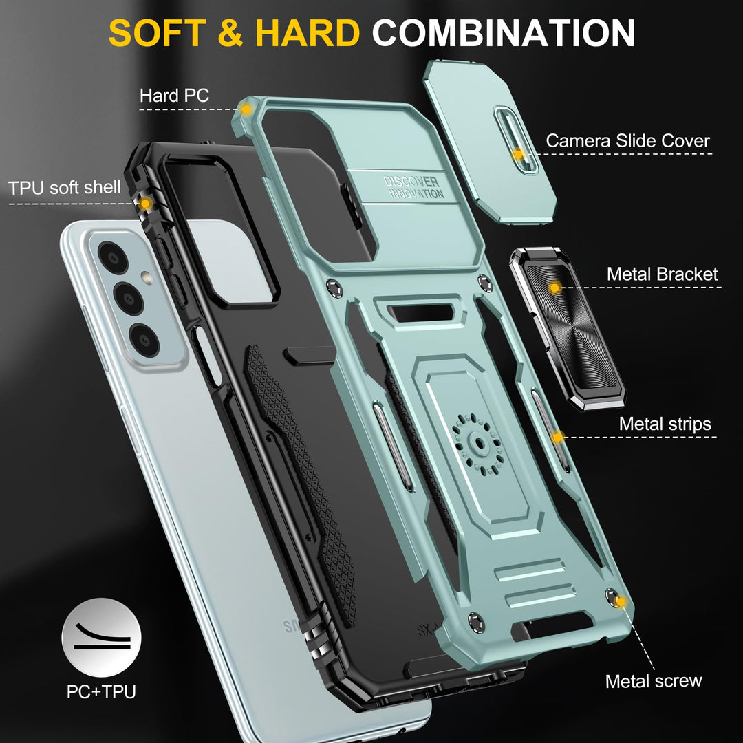 SunStory Phone Case for Samsung Galaxy A15 5G Case with HD Screen Protector & Slide Camera Cover & Rotated Ring Kickstand, [Military-Grade] Phone Case for Galaxy A15 5G (Red) - DOKUTRONIX