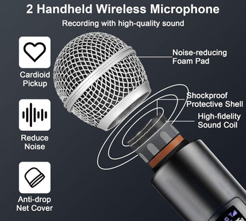 ALPOWL Wireless Microphone Set - UHF Dual Handheld, 40H Battery, 200ft Range