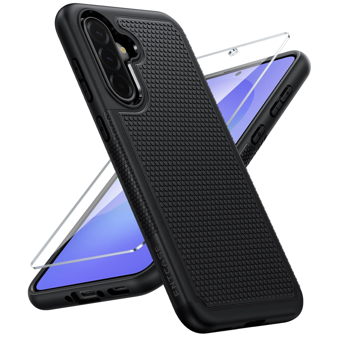 FNTCASE for Samsung Galaxy A14 5G Case: Dual Layer Protective Heavy Duty Cell Phone Cover Shockproof Rugged with Non Slip Textured Back - Military Protection Bumper Tough - 2023, 6.6inch (Matte Black) - DOKUTRONIX