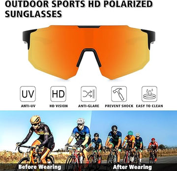 STORYCOAST Polarized Sports Sunglasses - Black Frame/Red Mirror Lens