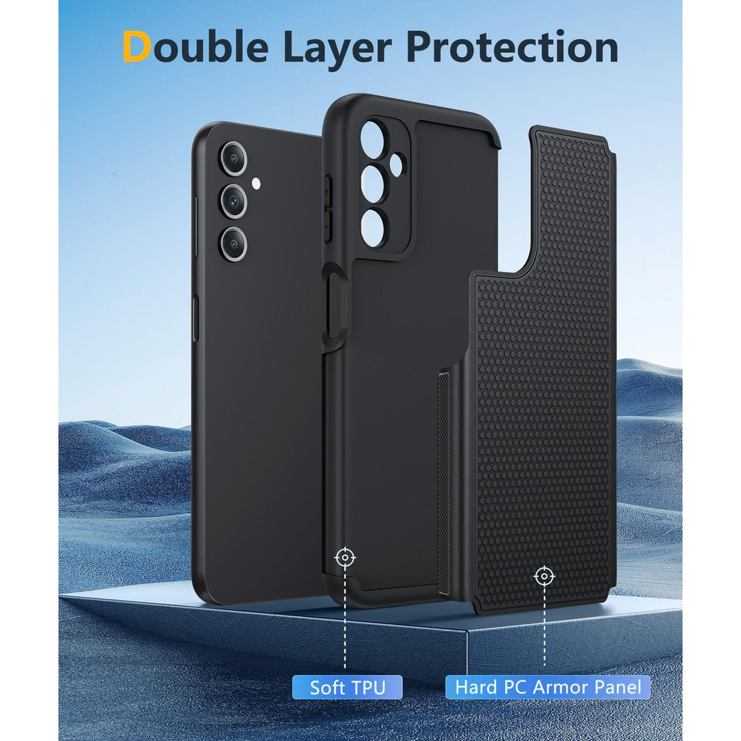 FNTCASE for Samsung Galaxy A14 5G Case: Dual Layer Protective Heavy Duty Cell Phone Cover Shockproof Rugged with Non Slip Textured Back - Military Protection Bumper Tough - 2023, 6.6inch (Matte Black) - DOKUTRONIX