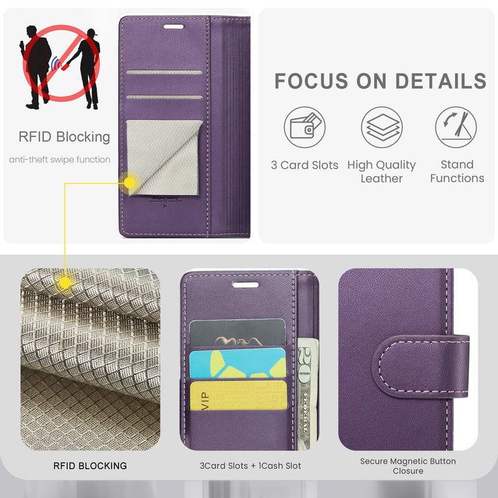 iPhone 16 Pro RFID Wallet Case - Purple Flip Cover