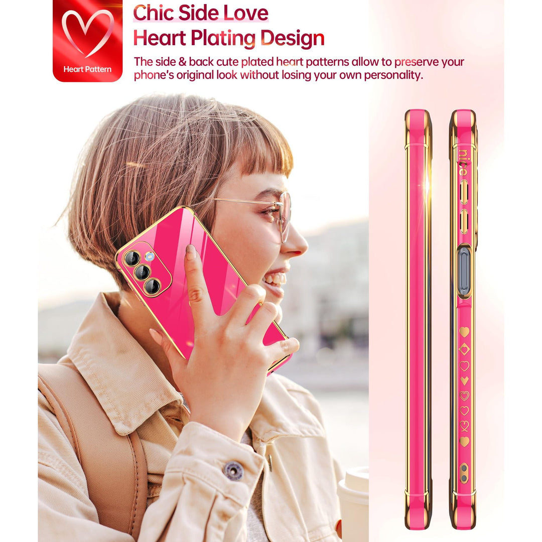 LeYi for Samsung Galaxy A15 5G Case: with Tempered Glass Screen Protector [2 Pcs]+ Full Camera Lens Protection,Love Heart Plating Girly Cute Luxury Shockproof Case, Cute Present for Mom, Dark Purple - DOKUTRONIX