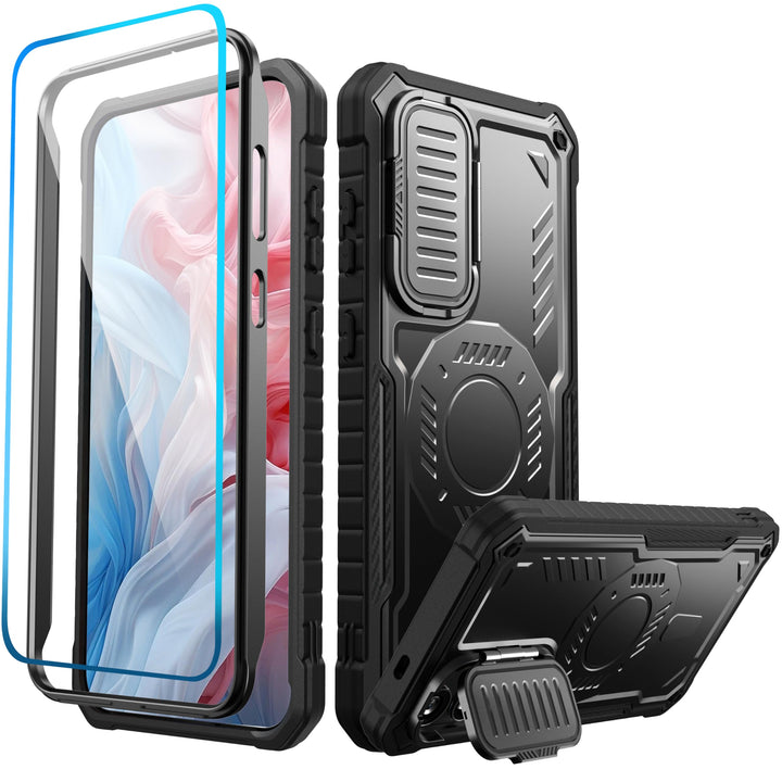 FITO for Samsung Galaxy A15 Case with Screen Protector, Military Grade Shockproof Phone Case with Camera Cover and Kickstand (Black) - DOKUTRONIX