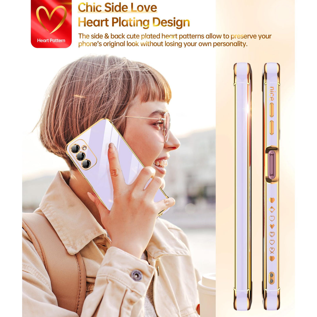 LeYi for Samsung Galaxy A15 5G Case: with Tempered Glass Screen Protector [2 Pcs]+ Full Camera Lens Protection,Love Heart Plating Girly Cute Luxury Shockproof Case, Cute Present for Mom, Dark Purple - DOKUTRONIX
