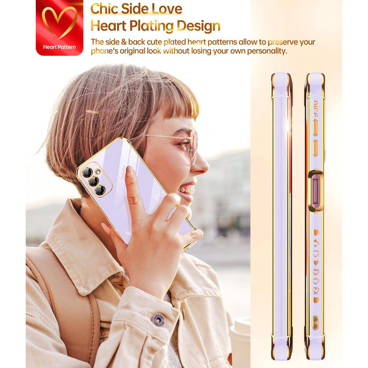 LeYi for Samsung Galaxy A15 5G Case: with Tempered Glass Screen Protector [2 Pcs]+ Full Camera Lens Protection,Love Heart Plating Girly Cute Luxury Shockproof Case, Cute Present for Mom, Dark Purple - DOKUTRONIX