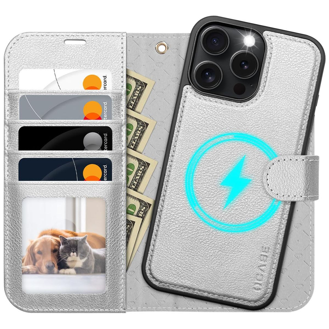 OCASE iPhone 16 Pro Detachable Wallet Case – PU Leather, RFID Blocking (Ice Blue)