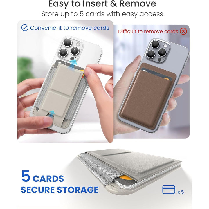 MagSafe Wallet Stand - Strong, RFID, 5 Card Fit - Stone - DOKUTRONIX