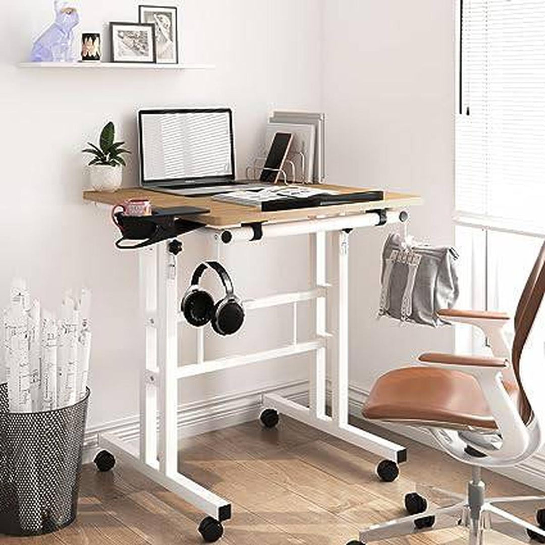 Khaki Mobile Laptop Cart with Cup Holder - DOKUTRONIX