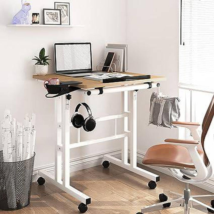 Khaki Mobile Laptop Cart with Cup Holder - DOKUTRONIX