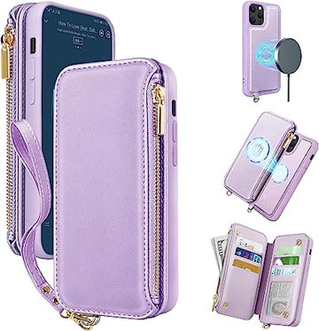 iPhone 13 Pro Max Zipper Case with 2-in-1 Wallet - Magnetic Detachable, RFID Card Protection