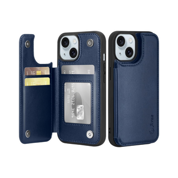 Arae iPhone 15 Pro Wallet Case - PU Leather Card Holder - Blue