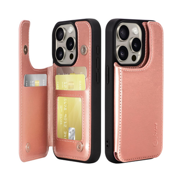 Arae iPhone 15 Pro Wallet Case - PU Leather Card Holder - Rose Gold