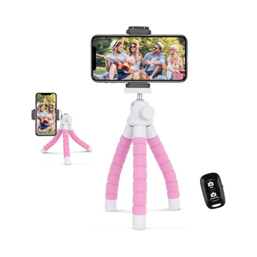 Pink Portable and Flexible Tripod with Wireless Remote