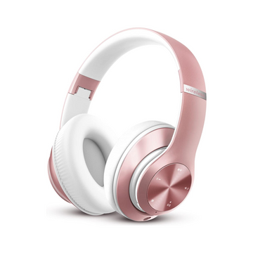 60-Hour Bluetooth Over-Ear Headphones: Hi-Fi Stereo, 6 EQ Modes, Microphone, Foldable Design - Rose Gold