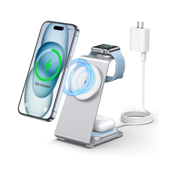 White Aluminum Alloy 3-in-1 Charging Station for Apple Mag-Safe Devices