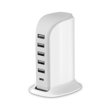 Upoy 6-Port USB Charger Block with Type C - White