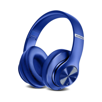 60-Hour Bluetooth Over-Ear Headphones: Hi-Fi Stereo, 6 EQ Modes, Microphone, Foldable Design - Blue