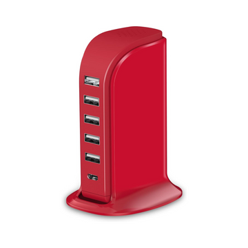 Upoy 6-Port USB Charger Block with Type C - Red