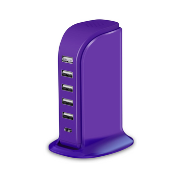 Upoy 6-Port USB Charger Block with Type C - Purple