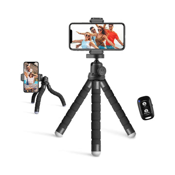 Flexible Phone Tripod Stand with Remote - Compact Mini Tripod for Video Recording and Photography (Black)