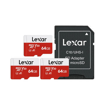 Lexar 64GB Micro SD Card 3-Pack, microSDXC UHS-I - 100MB/s, C10, U3, A1, V30