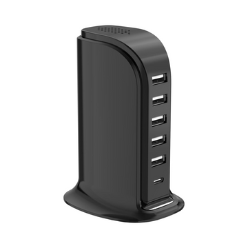 Upoy 6-Port USB Charger Block with Type C - Black