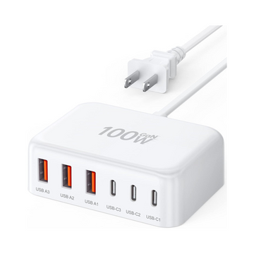 BREEKET 100W 6-Port USB C Fast Charger Station - White