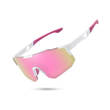 STORYCOAST Polarized Sports Sunglasses - White Frame/Pink Mirror Lens