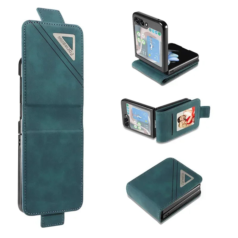 Retro style Luxury Leather Flip Wallet Phone Case For Samsung Z Flip 7 6 5 4 3 Shockproof Soft Stand Cover For Samsung Z Flip5 - DOKUTRONIX