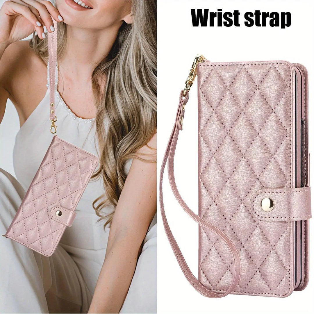 PU Leather Flip Wallet Case For Samsung Galaxy Z Fold 6 5 4 3 5G With Holder Crossbody Wrist Strap Card Slot Stand Phone Cover - DOKUTRONIX