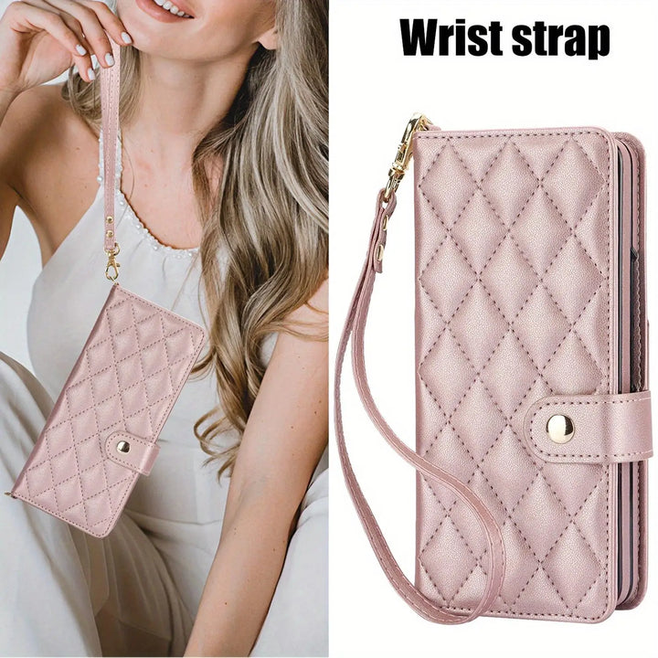 PU Leather Flip Wallet Case For Samsung Galaxy Z Fold 6 5 4 3 5G With Holder Crossbody Wrist Strap Card Slot Stand Phone Cover - DOKUTRONIX