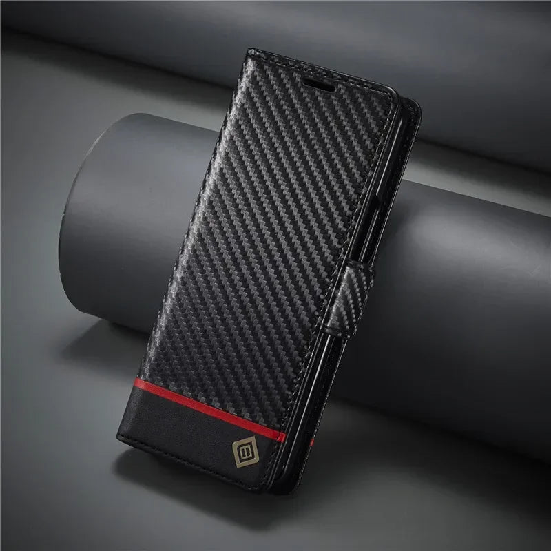 PU Carbon Fiber Leather Wallet Phone Case For Samsung Galaxy Z Fold 6 5 4 3 Magnetic Flip Book Holder Cover For Galaxy Z Fold6 - DOKUTRONIX