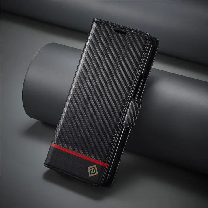 PU Carbon Fiber Leather Wallet Phone Case For Samsung Galaxy Z Fold 6 5 4 3 Magnetic Flip Book Holder Cover For Galaxy Z Fold6 - DOKUTRONIX