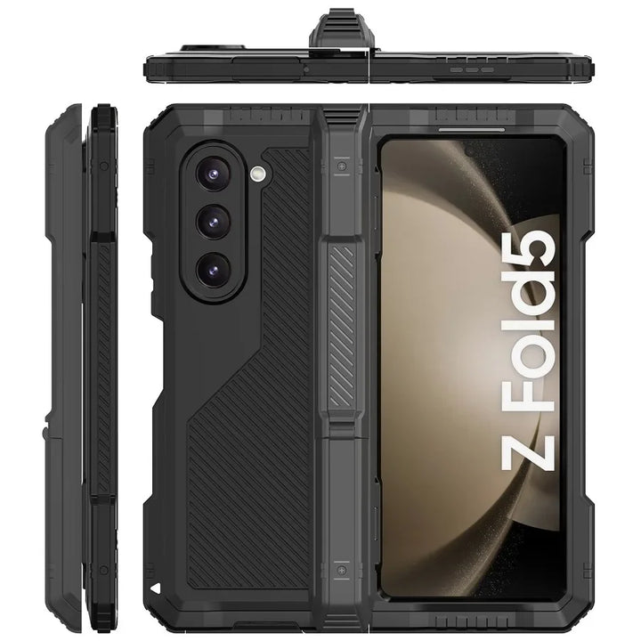3 Layers Heavy Duty Metal Phone Case For Samsung Z Fold 6 5 4 Shockproof Aluminium Silicone Cover With Stand Screen Soft Film - DOKUTRONIX