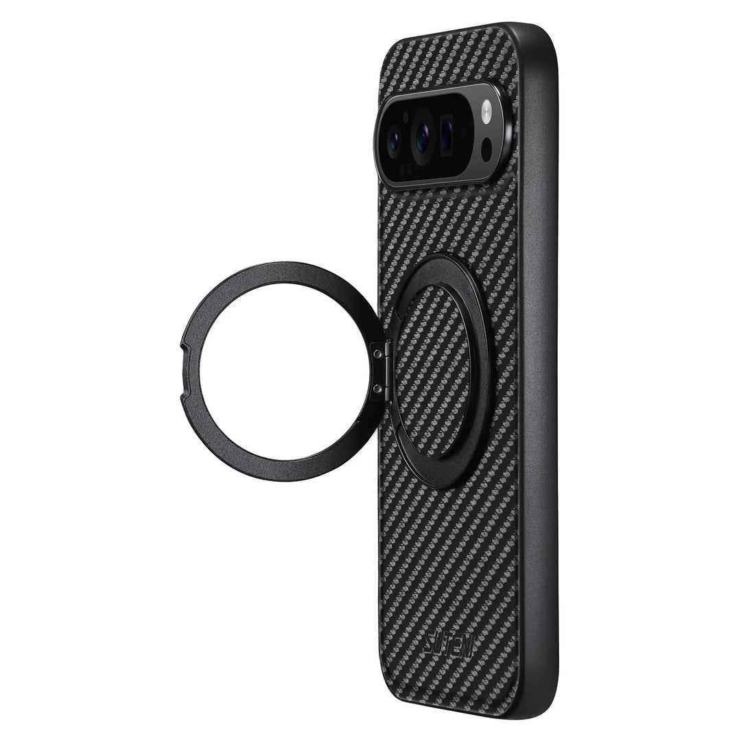 For Google Pixel 9 Pro XL Pixel 9 8 7 6 Pro 8A 7A 6A Carbon Fiber Case,[Compatible with Magnetic] Built in Kickstand Phone Cover - DOKUTRONIX