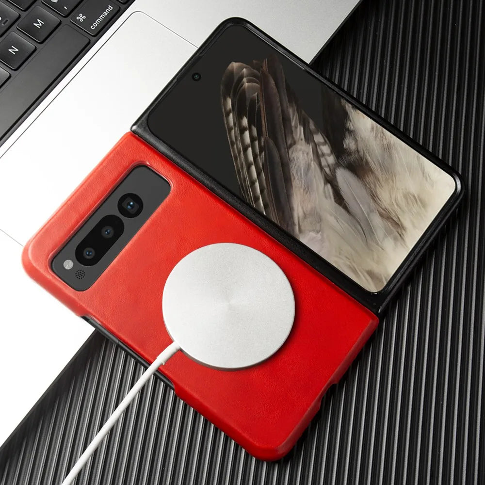 For Google Pixel Fold Case Luxury Oil Wax Genuine Leather Cover Pixel Fold Capa Protective Etui Back Coque Carcasa Vintage Shell - DOKUTRONIX