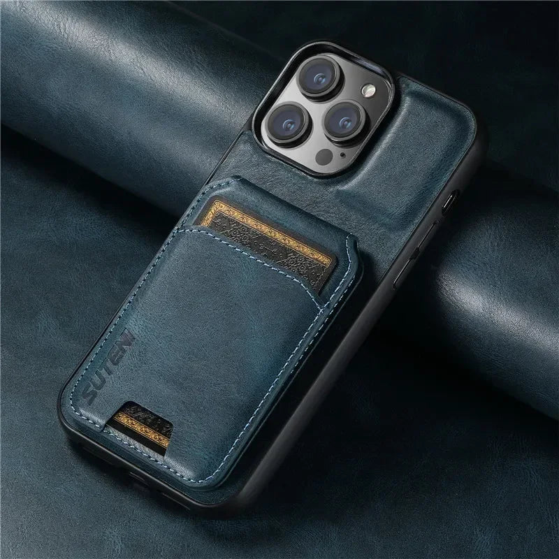 Magnetic Luxe Leather Wallet Case for iPhone - DOKUTRONIX
