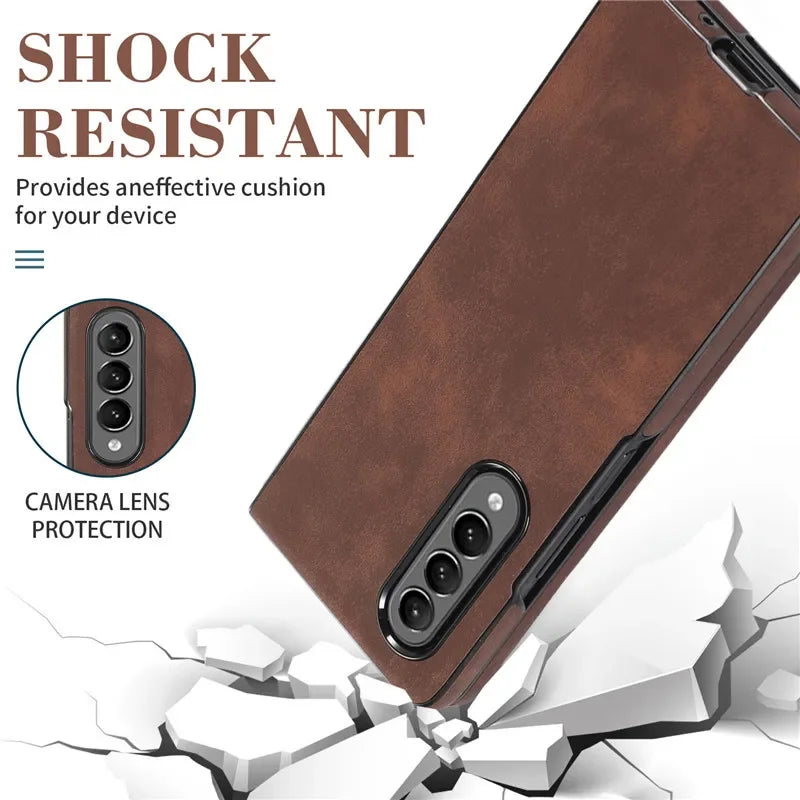 Luxury Slim Fit Premium Leather Cover For Samsung Galaxy Z Fold3 5G Fold 3 Wallet Card Slots Shockproof Flip Case - DOKUTRONIX