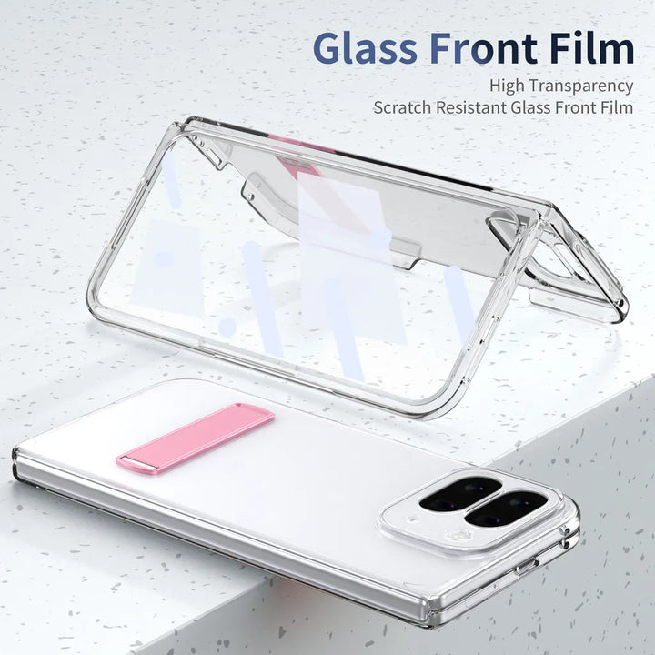 Kickstand Clear Steel Film Phone Case For Google Pixel 10 Pro Fold Transparent Shockproof Bumper Folding Phone Back Cover - DOKUTRONIX